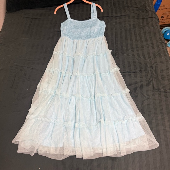 Light Blue Tiered Maxi Dress with Smocked Bodice - Picture 4 of 10